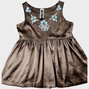 Andersen &‎ Lauth M Brown Beaded Y2K Babydoll Top Festival Western Concert Boho